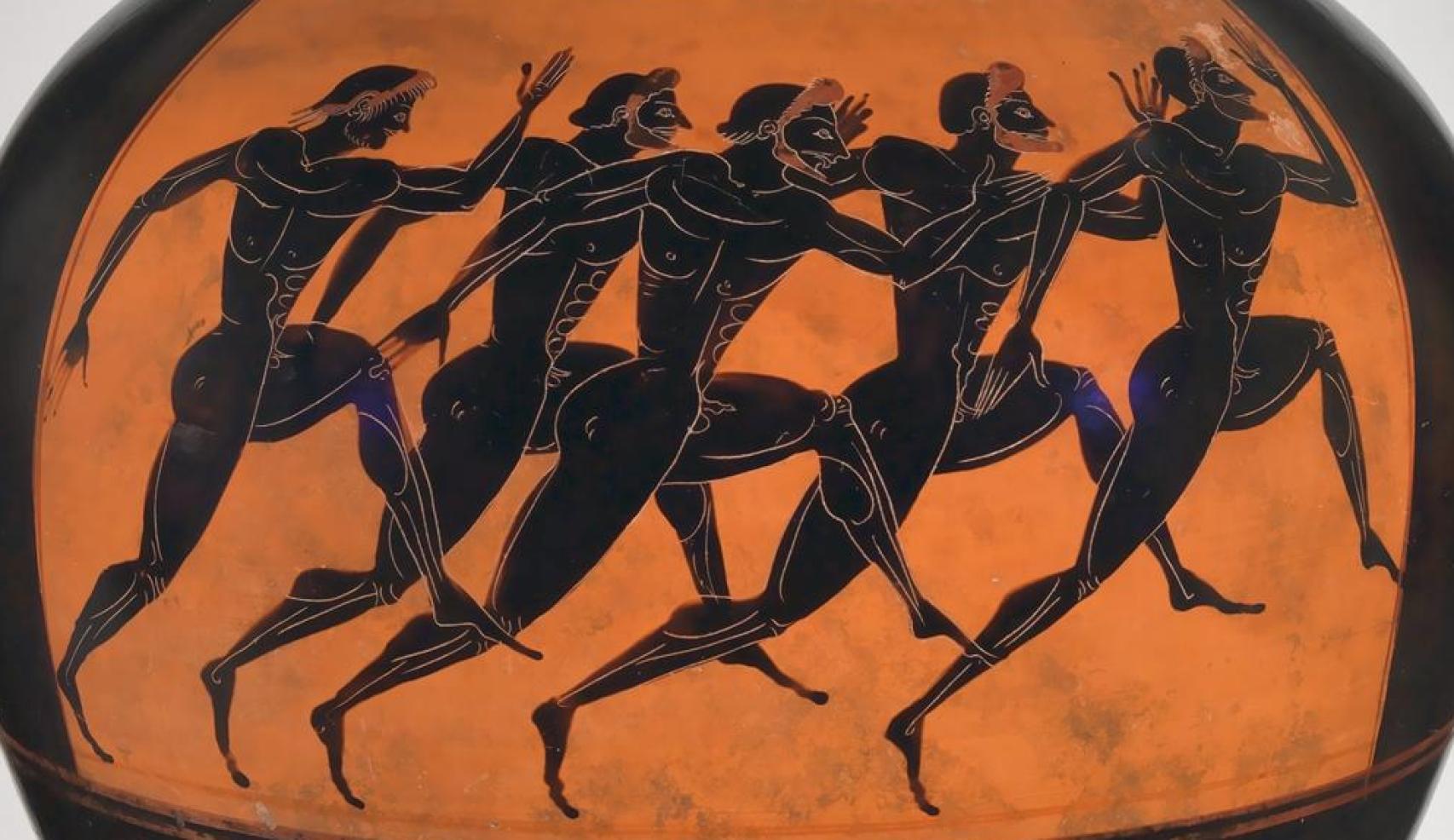 Detalle del ánfora panatenaica de Eufileto que representa a unos atletas.