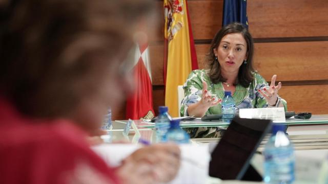 La consejera de Agricultura, Ganadería y Desarrollo Rural, María González Corral, durante su reunión con las organizaciones profesionales agrarias, este miércoles