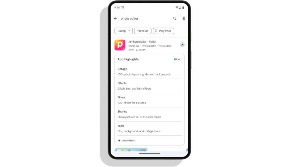 Nuevo resumen de funciones de una app en Google Play
