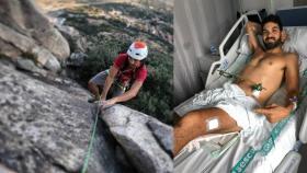 Álvaro García Calvo, en acción, escalando una montaña, y en la actualidad, hospitalizado en Toledo.