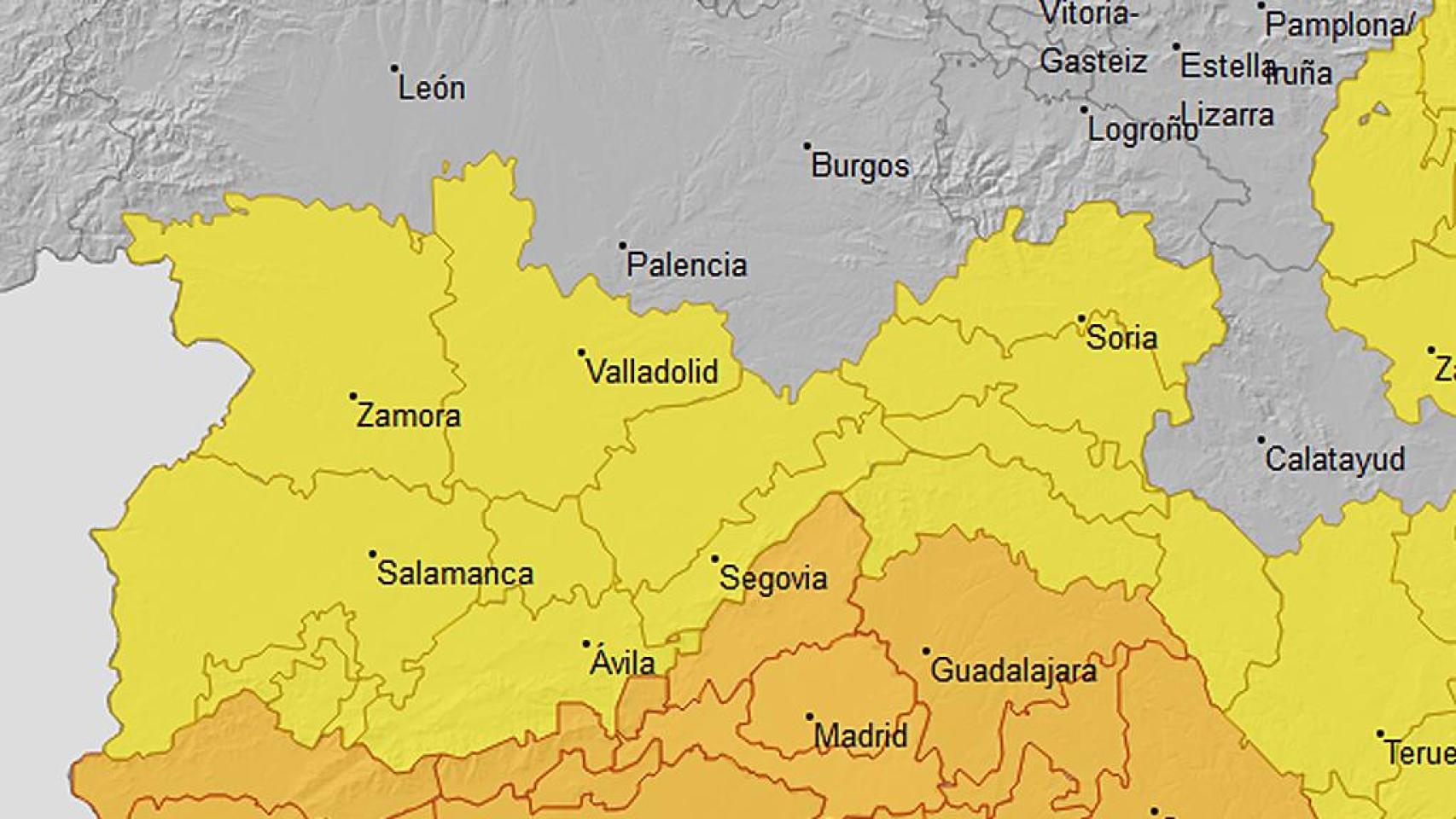 Mapa de avisos para hoy en Castilla y León