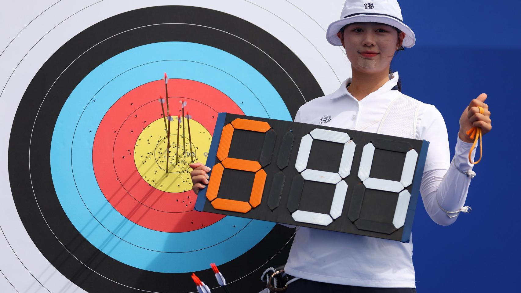 Sihyeon Lim, con la marca de su nuevo récord.