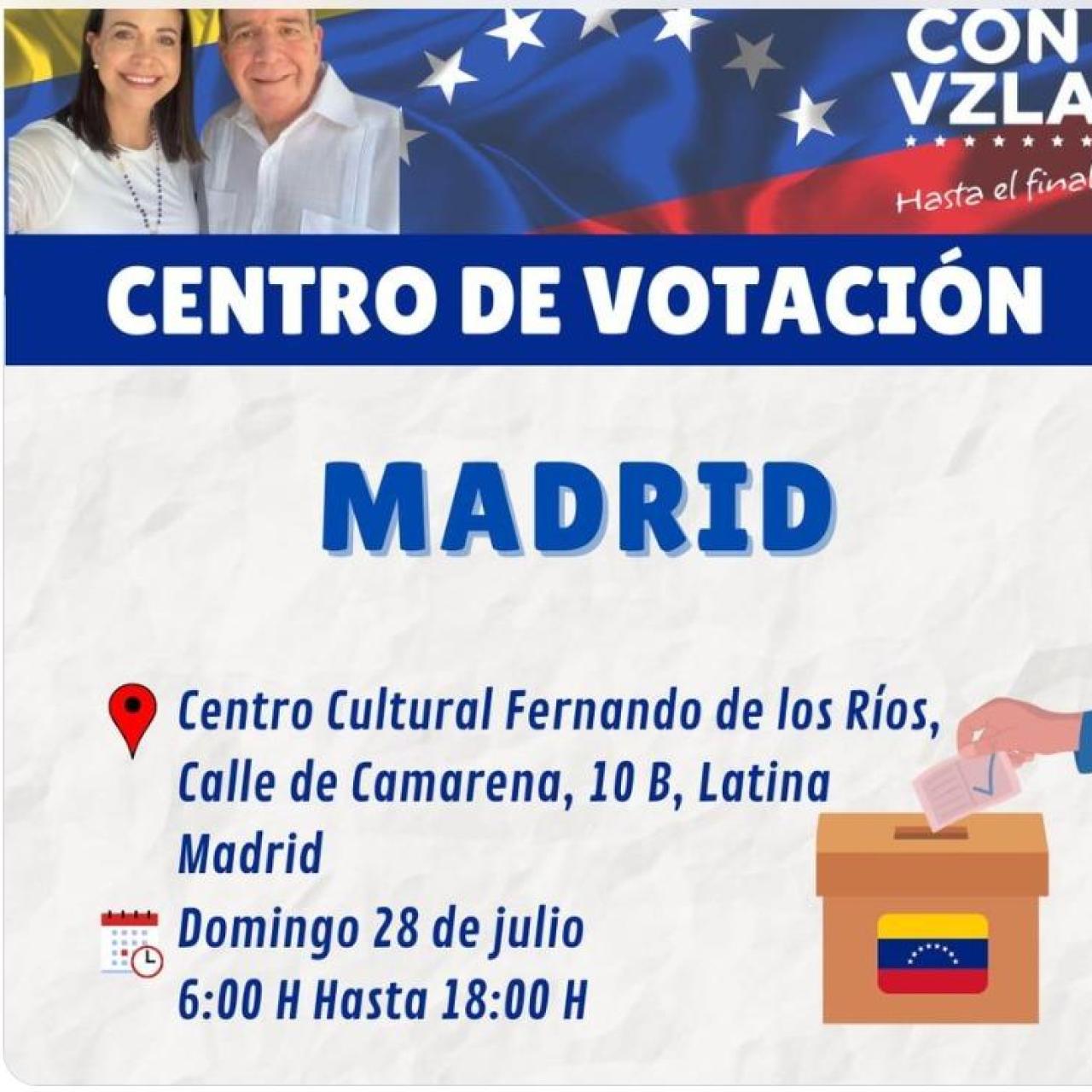 Cartel que anuncia los centros de votación en Madrid.