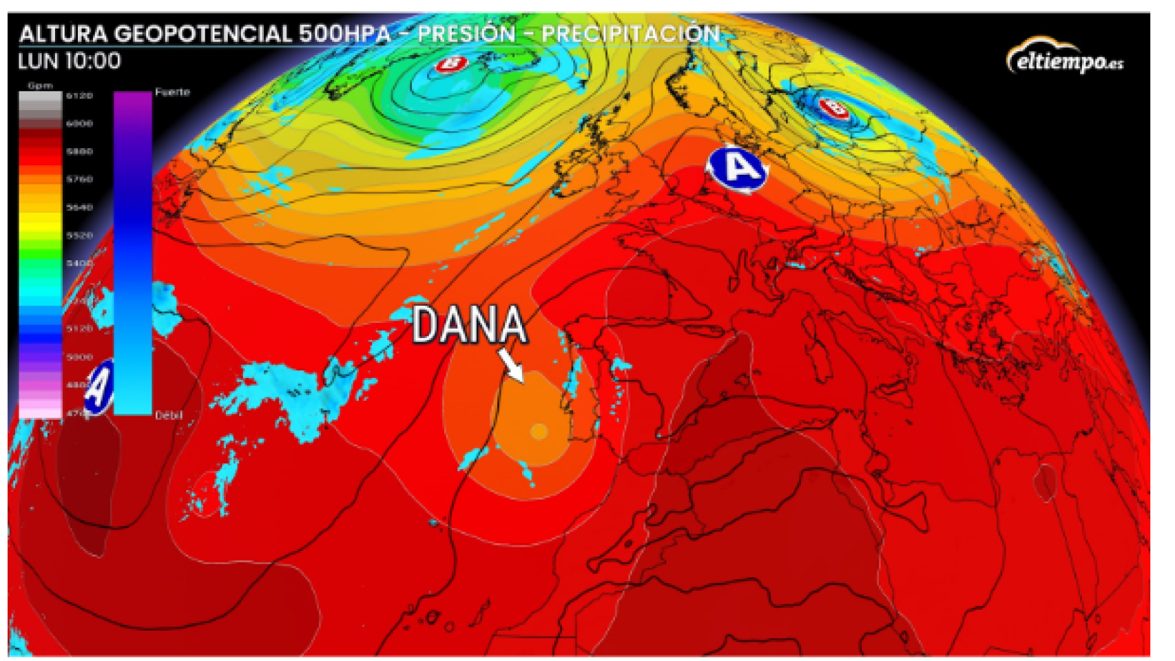 La aproximación de la DANA a España. ElTiempo.es.