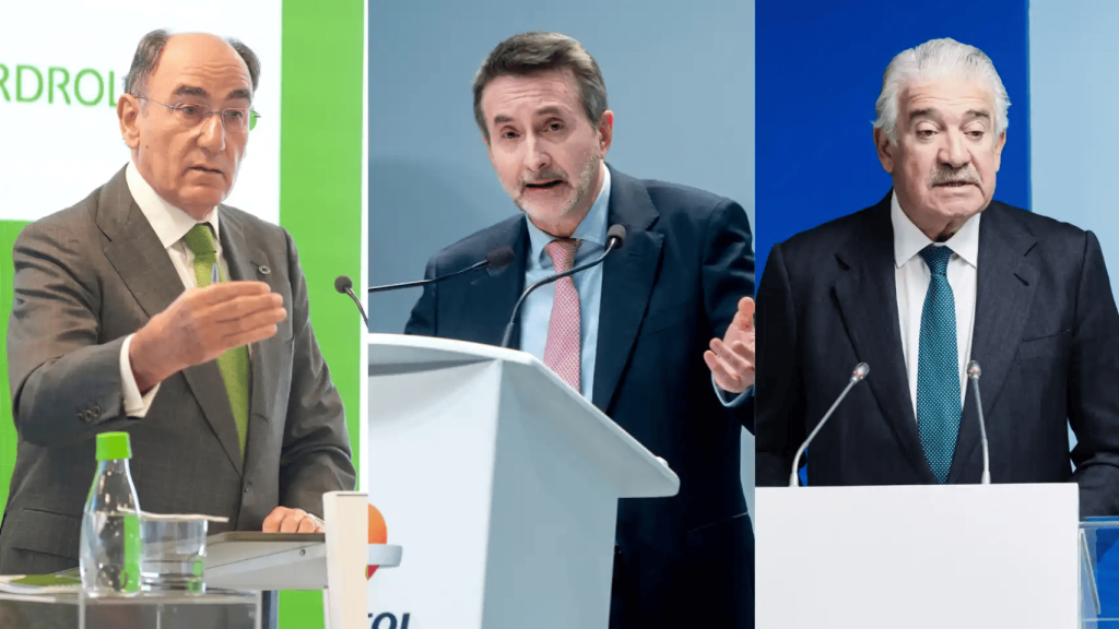 De izq. a drch.: Ignacio Galán (Iberdrola), Josu Jon Imaz (Repsol) y José Bogas (Endesa).