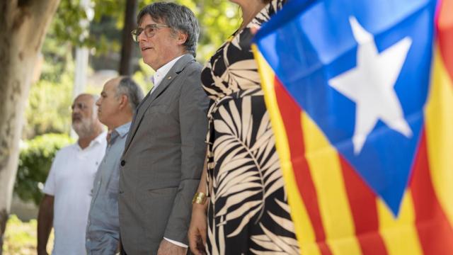 El expresidente de la Generalitat Carles Puigdemont, durante el acto celebrado este sábado en la población francesa de Amélie-les-Bains-Palalda.