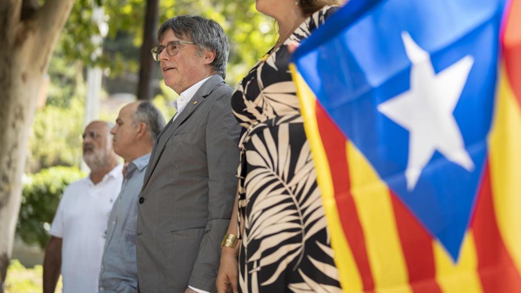 El expresidente de la Generalitat Carles Puigdemont, durante el acto celebrado este sábado en la población francesa de Amélie-les-Bains-Palalda.