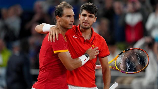 Nadal y Alcaraz, durante su debut en dobles en los Juegos Olímpicos.