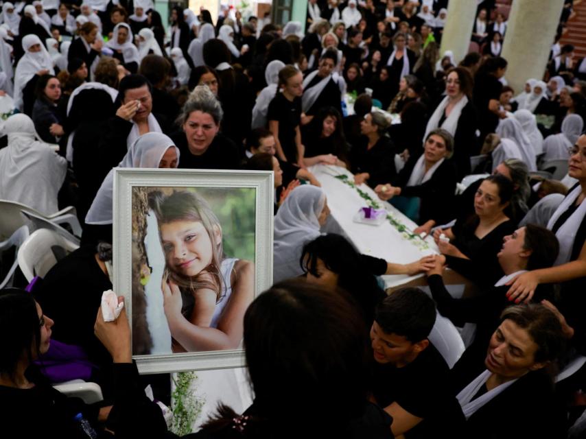 Imagen del funeral de los drusos fallecidos en el ataque a los Altos del Golán.