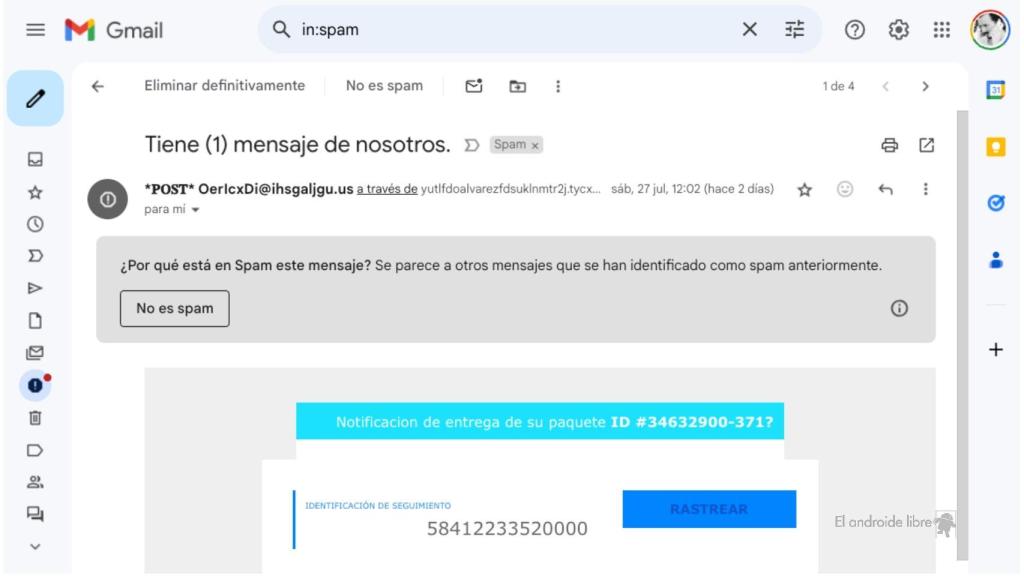 Correo electrónico con intento de estafa