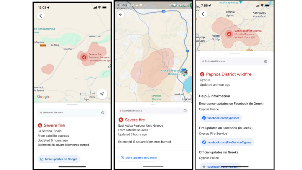 Notificación de incendios en la aplicación