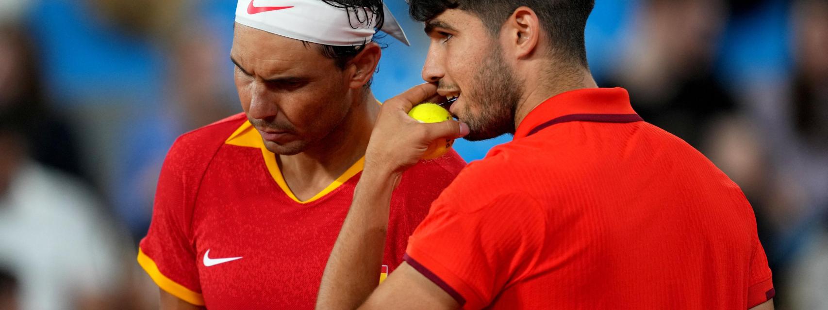 Alcaraz y Nadal, durante su estreno en dobles en los Juegos.