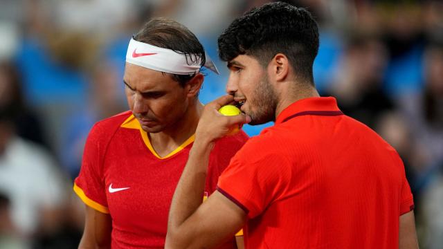 Alcaraz y Nadal, durante su estreno en dobles en los Juegos.