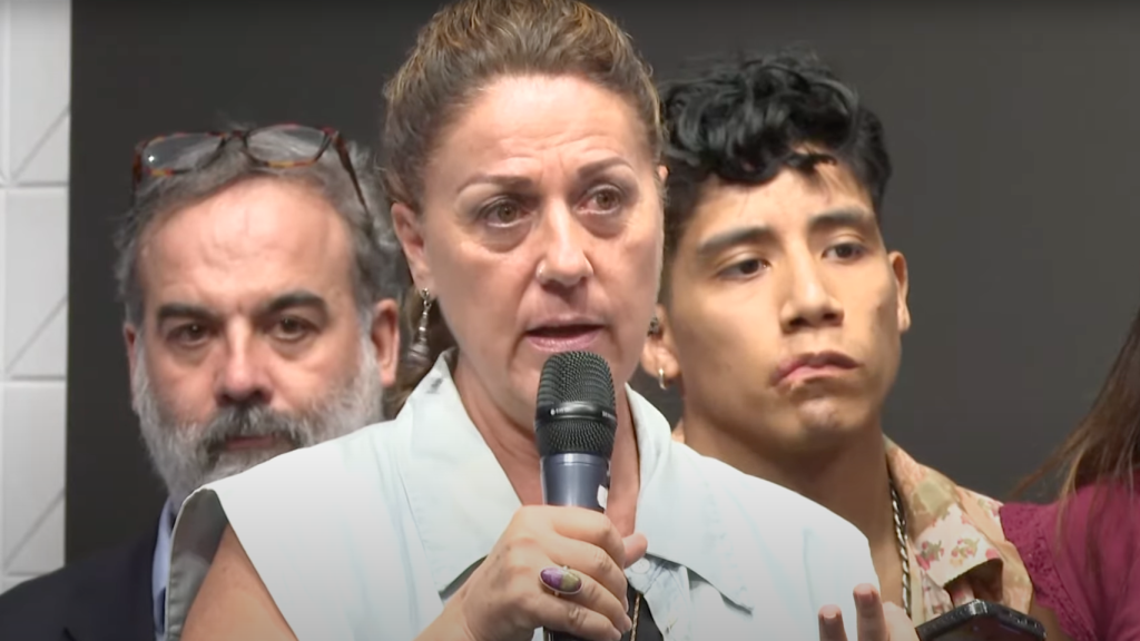 Roxana Drexel, durante la rueda de prensa posterior a su detención y la de Nacho Cano, el pasado mes en Madrid.