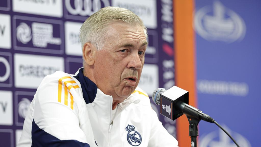 Carlo Ancelotti, en rueda de prensa con el Real Madrid