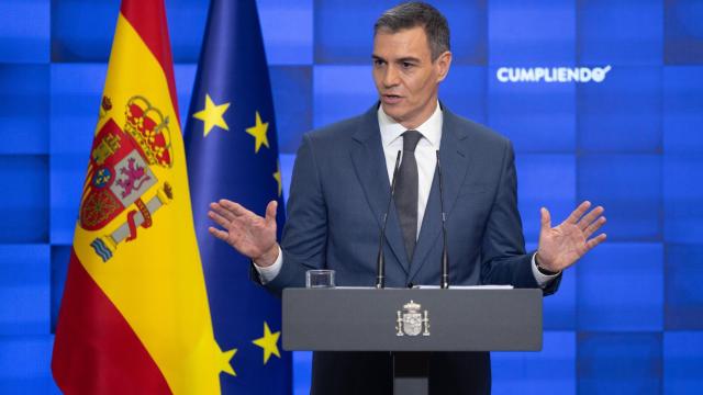 Pedro Sánchez, presidente del Gobierno, en una comparecencia en el Palacio de La Moncloa.