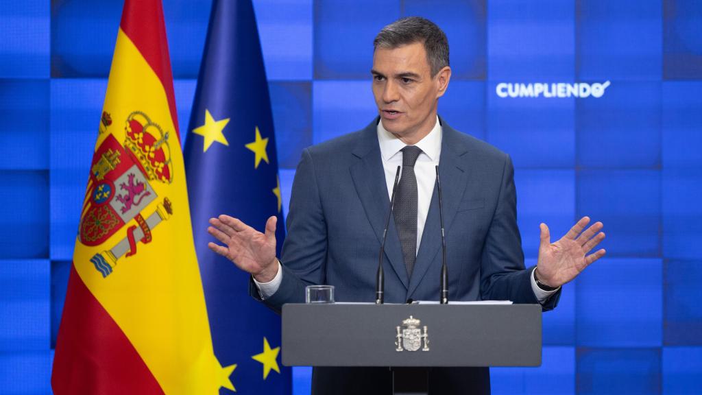 Pedro Sánchez, presidente del Gobierno, en una comparecencia en el Palacio de La Moncloa.