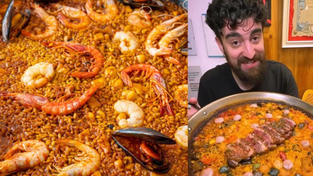 Paella de marisco y uno de los arroces disponibles en la carta de El Trato Gastrobar en Madrid.