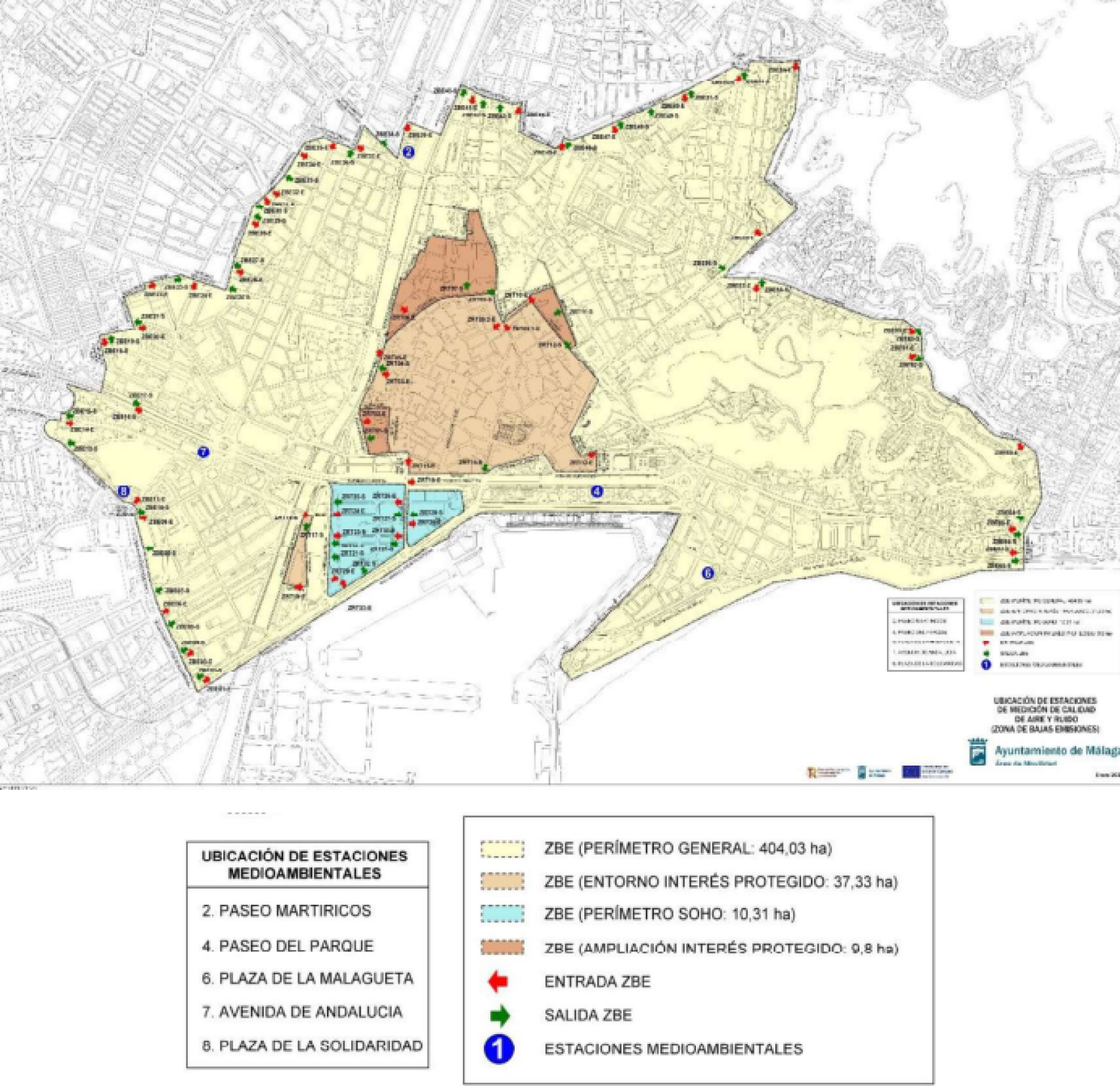 Delimitación de la Zona de Bajas Emisiones de Málaga.