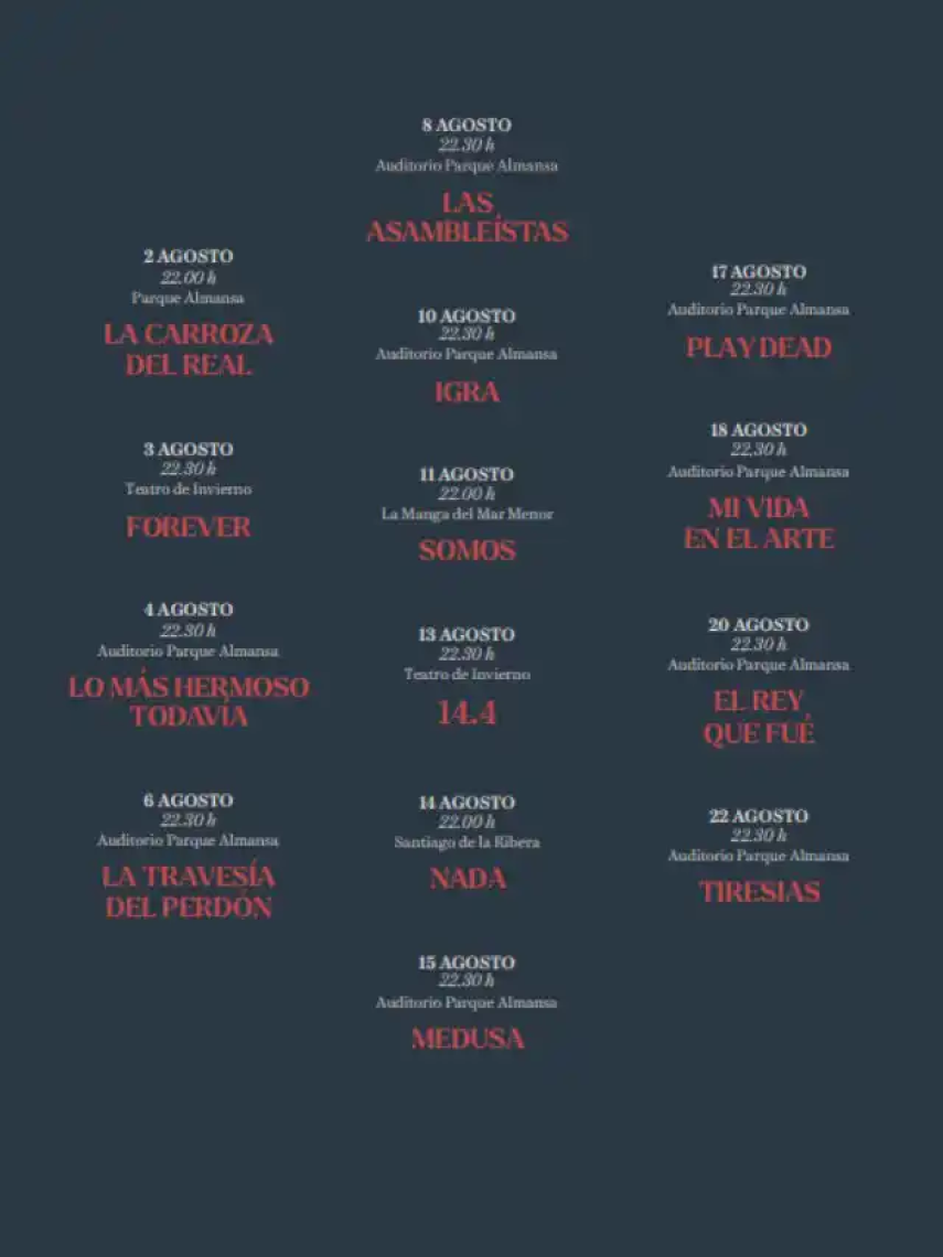 La programación del 54 Festival Internacional de Teatro, Música y Danza de San Javier.