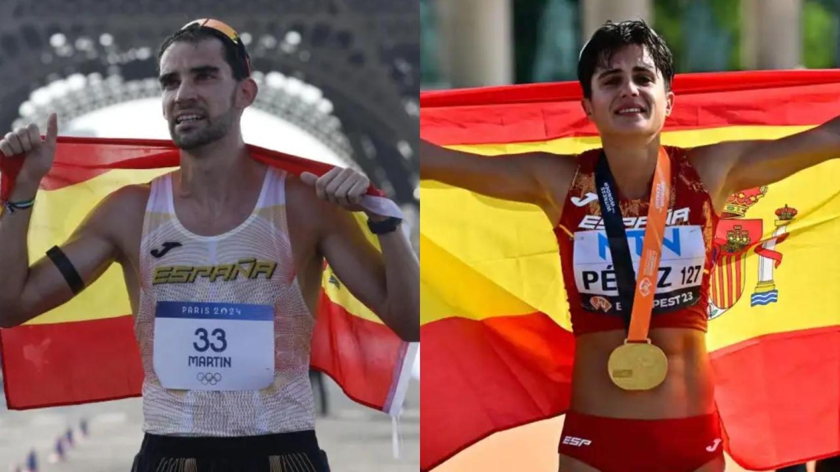 Álvaro Martín y María Pérez tras terminar sus pruebas de 20k marcha masculina y femenina en los JJOO París 2024.