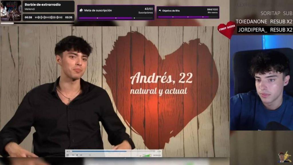 Andrés Martínez hablando de su experiencia en 'First Dates' en su canal de Twitch y YouTube.