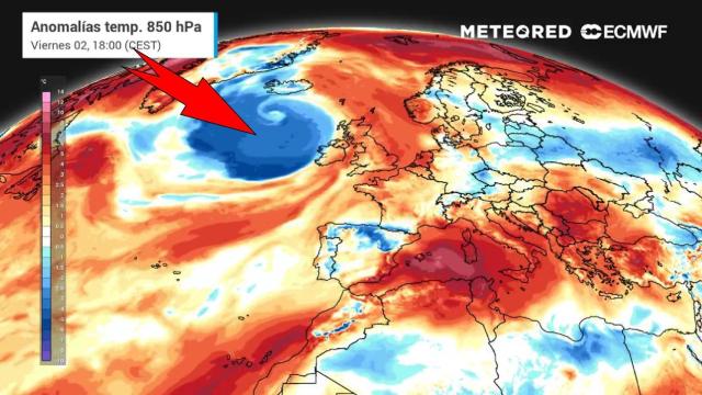 La masa de aire frío que hará bajar las temperaturas el viernes. Meteored.