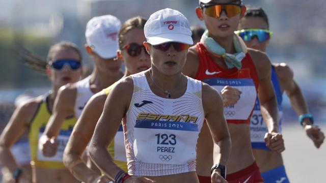 María Pérez, durante los 20km marcha femeninos de los JJOO de París 2024