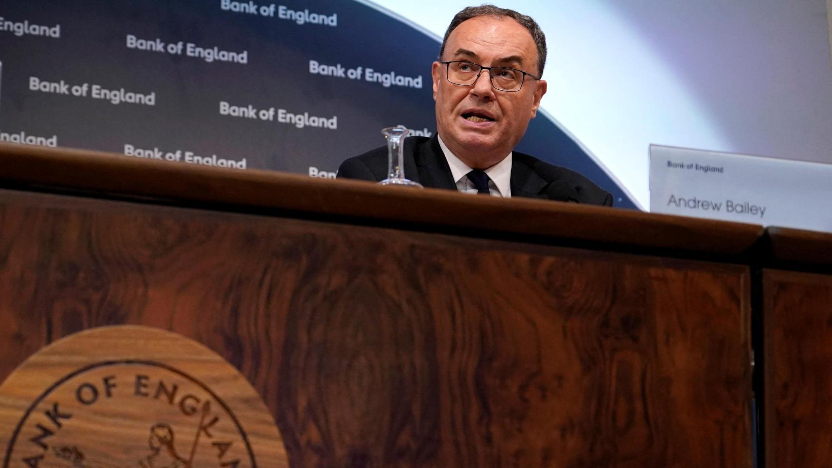 Andrew Bailey, gobernador del Banco de Inglaterra, durante la rueda de prensa de este jueves.