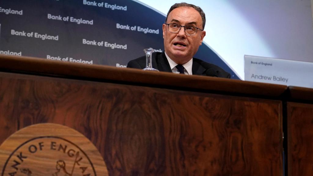 Andrew Bailey, gobernador del Banco de Inglaterra, durante la rueda de prensa de este jueves.