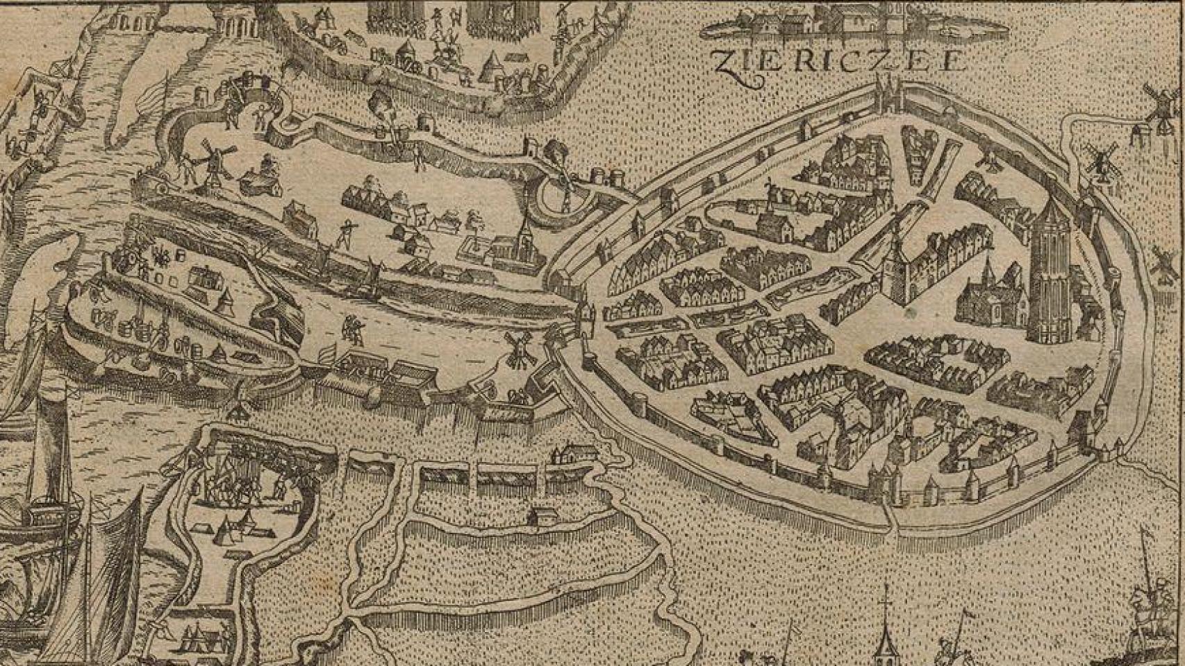 Mapa del asedio Zierikzee durante el asedio español de 1575.