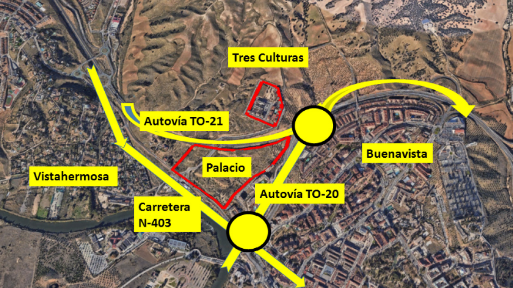 Ubicación del sector Palacio y aislamiento en medio de vías rápidas de circulación y sin continuo urbano con la ciudad actual.