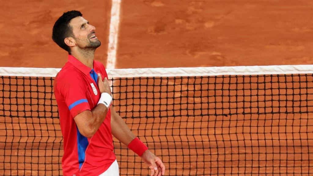 Djokovic celebra su victoria ante Musetti.