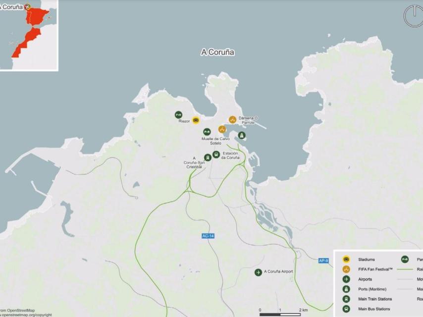 Mapa de localizaciones de la sede de A Coruña