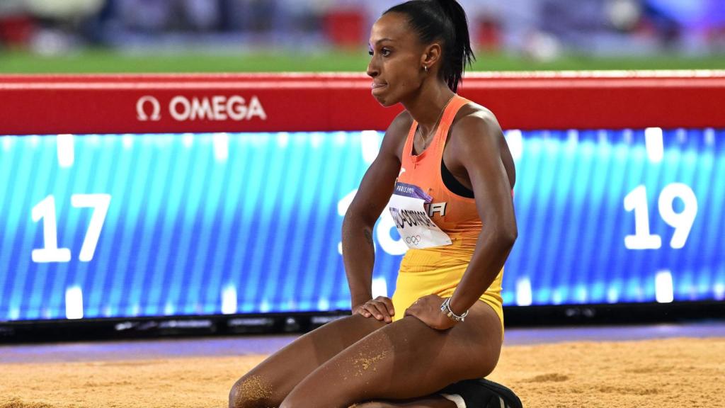 Ana Peleteiro, tras su último salto en París 2024.