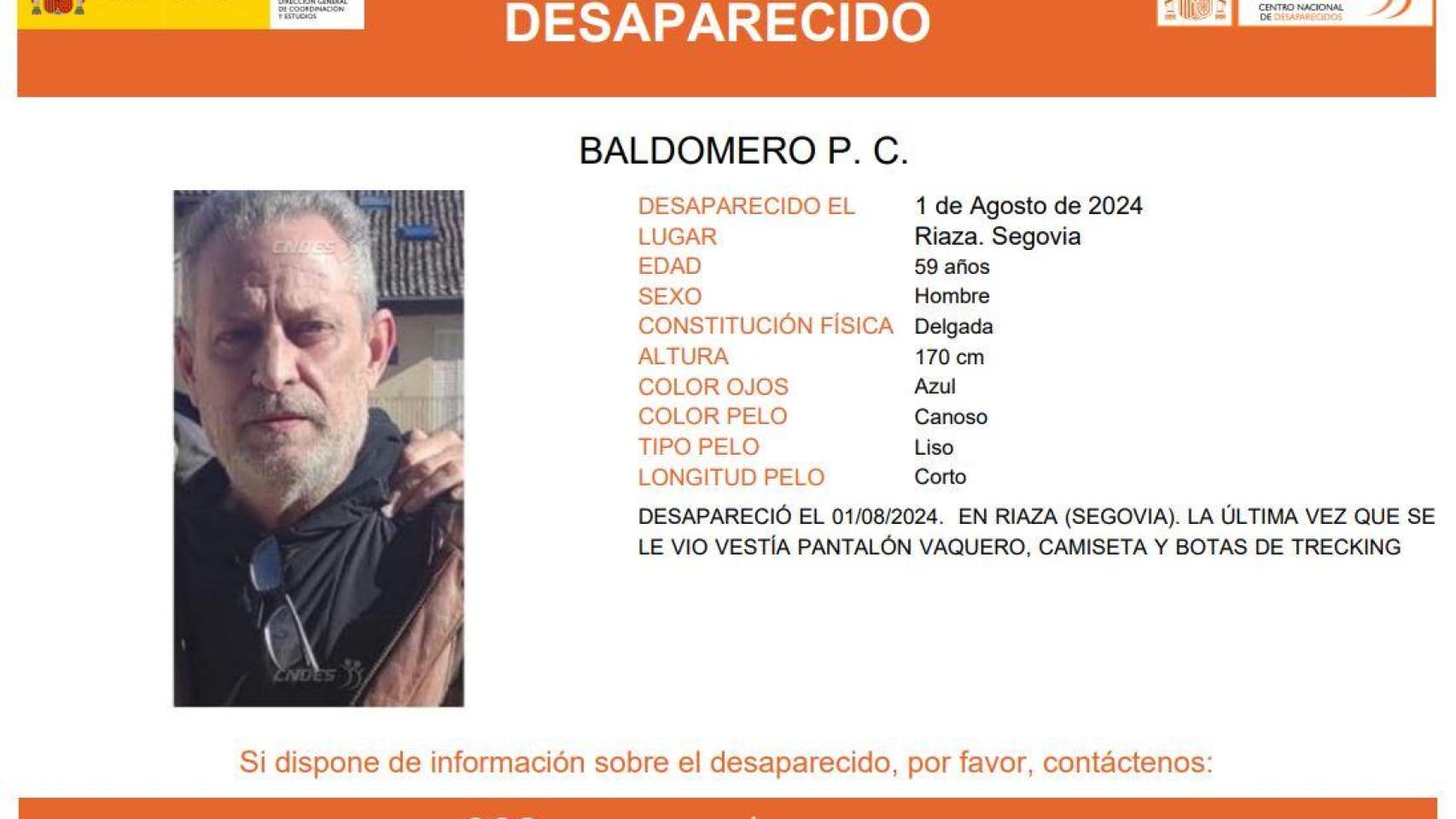 Cartel de la desaparición de Baldomero en Riaza