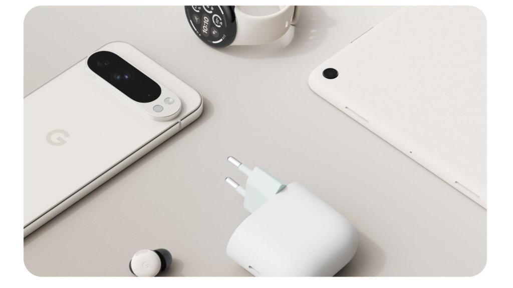 El nuevo cargador de Google junto con el Pixel 9 Pro, Pixel Tablet, Pixel Watch y Pixel Buds