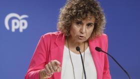 La portavoz del PP en el Parlamento Europeo, Dolors Montserrat, este lunes en Génova 13, Madrid.