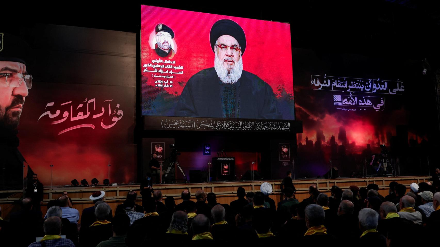 El líder de Hezbolá, Sayyed Hassan Nasrallah, durante el discurso que ha dado este martes en un acto en Beirut.