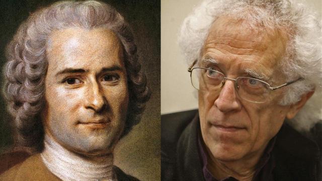 Jean Jacques Rousseau (lienzo de Maurice Quentin de La Tour, 1750) y Tzvetan Todorov (foto: Eduardo Parra/Europa Press)