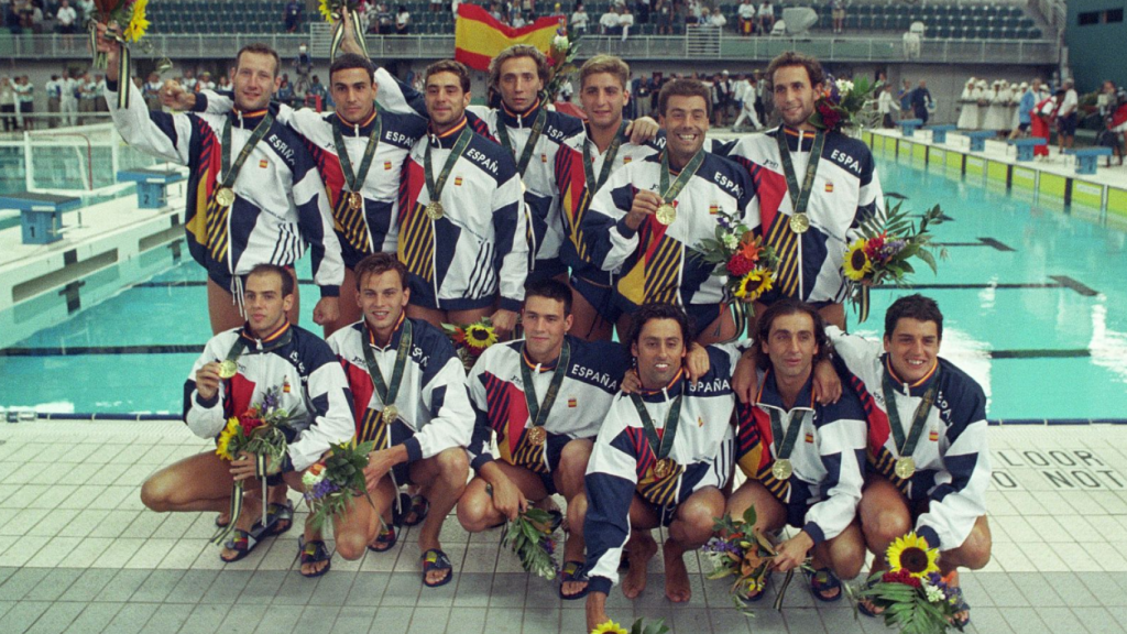 La Selección masculina de waterpolo celebra el oro conseguido en Atlanta 96.