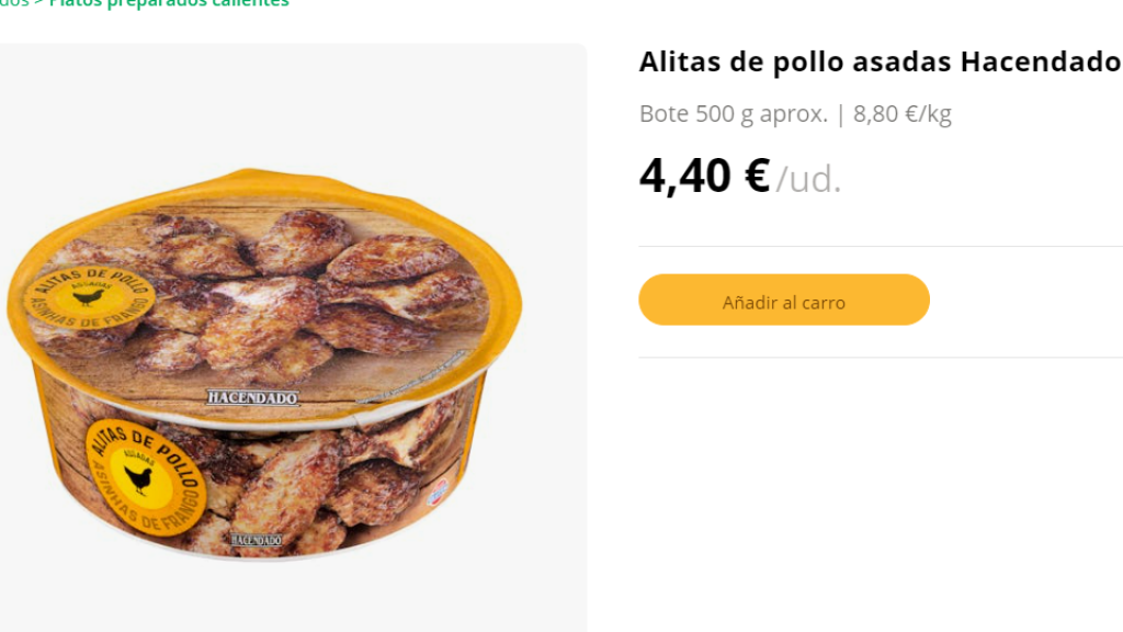 Alitas de pollo asadas Hacendado.