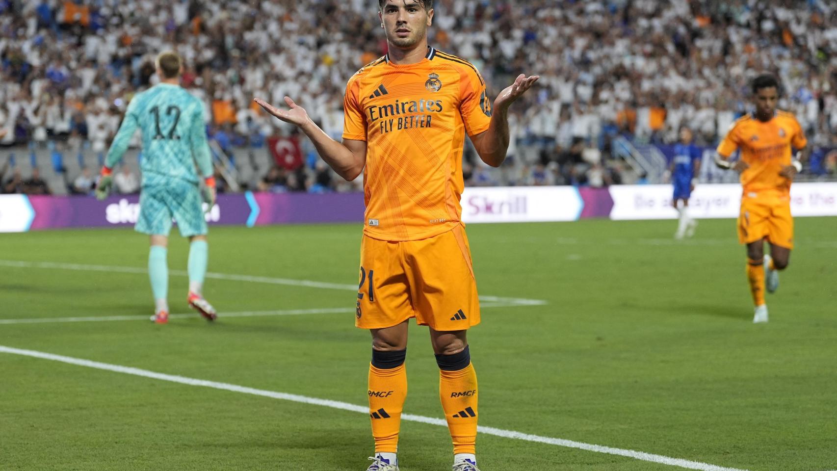 Brahim Díaz celebra un gol al Chelsea durante la pretemporada del Real Madrid en EEUU