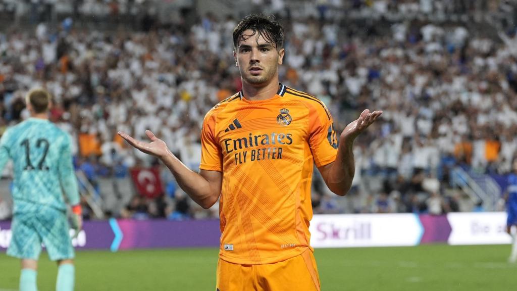 Brahim Díaz celebra un gol al Chelsea durante la pretemporada del Real Madrid en EEUU