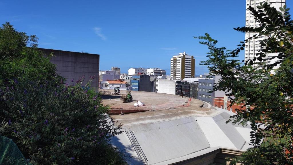 Trabajos en la cubierta del Palacio de la Ópera de A Coruña.