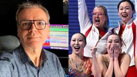 Arnau Vilà en una foto de redes sociales y Anna Tarrés con la selección china de natación artística