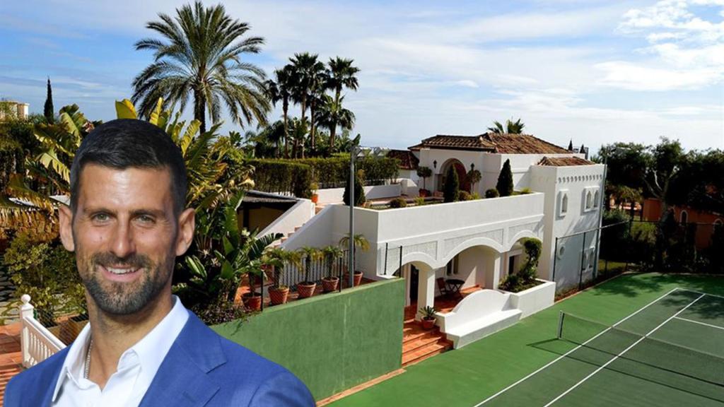 Novak Djokovic en su mansión de Marbella en un montaje de Jaleos.