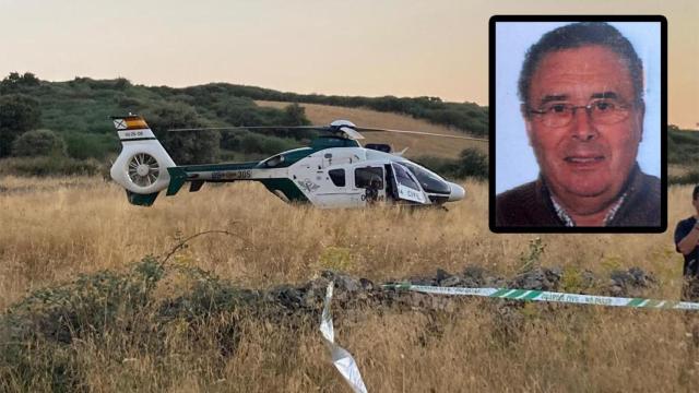 El helicóptero, en el lugar donde fue hallado el ciclista