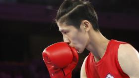 La boxeadora Lin Yu-Ting tras su combate de semifinales.