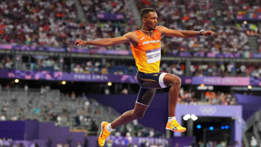 Jordan Díaz, durante su ejercicio de triple salto en los JJOO de París 2024.